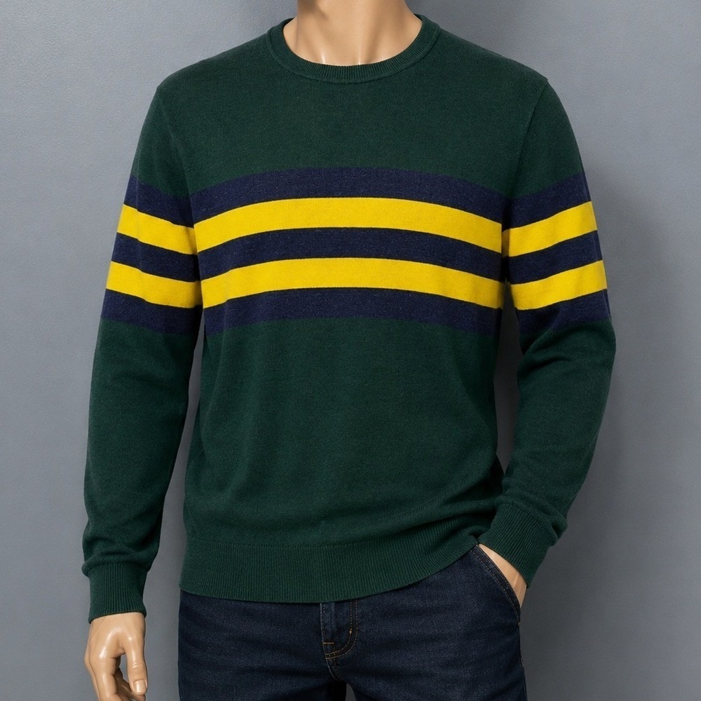 GAP Mens Sweater Green Yellow Blue Striped Cotton Crew Neck Small
